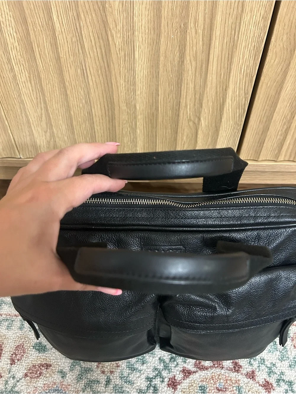 Vintage Coach Black Leather Briefcase with Front Pockets